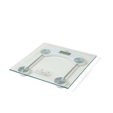 Load image into Gallery viewer, Side angle of tempered glass bathroom scale
