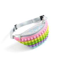 Load image into Gallery viewer, Silicon push pop fanny pack in pink with adjustable strap rear
