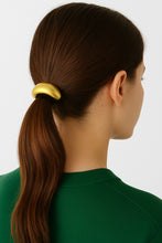 Load image into Gallery viewer, Woman wearing Nollia gold dome hair tie in ponytail
