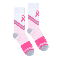 Load image into Gallery viewer, Women’s novelty socks with pink breast cancer ribbon design
