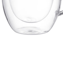 Load image into Gallery viewer, Zoomed in bottom view of clear double wall espresso cup
