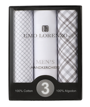 Load image into Gallery viewer, Men's Cotton Solid &amp; Plaid Gray Handkerchiefs 3 Piece Set
