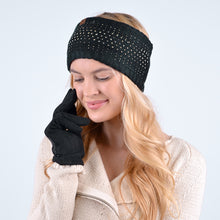 Load image into Gallery viewer, model wearing Nollia women&#39;s knit headband ear warmer in black

