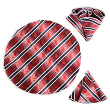 Load image into Gallery viewer, Laurant Bennet Red &amp; Black Banded Bow Tie &amp; Matching Round Hanky Set
