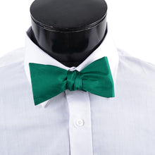 Load image into Gallery viewer, wearing Silk satin freestyle bow tie in classic green
