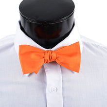 Load image into Gallery viewer, wearing Silk satin freestyle bow tie in classic orange

