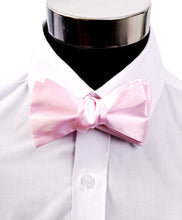 Load image into Gallery viewer, wearing Silk satin freestyle bow tie in classic pink
