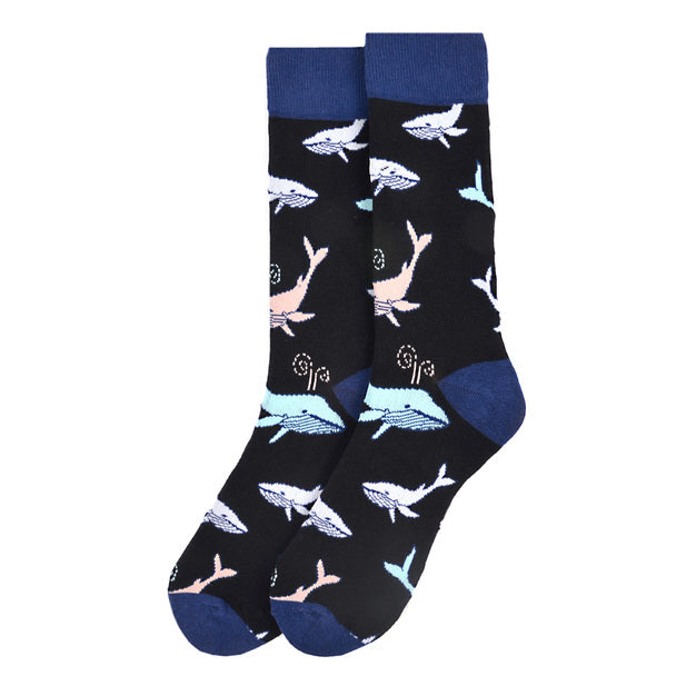 Parquet Men’s Whale Pattern Novelty Crew Socks – Black or Teal
