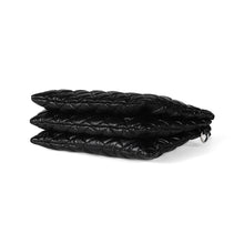 Load image into Gallery viewer, Black quilted nylon purse with silver D bottom view
