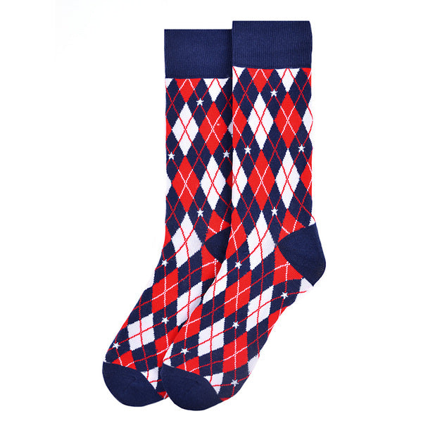 Parquet Men’s Argyle Pattern Crew Socks – Red, Navy & White