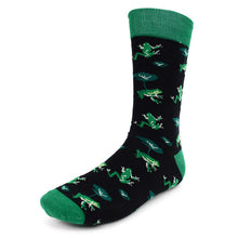 Load image into Gallery viewer, Parquet Men’s Frog Leaf Novelty Crew Socks – Black &amp; Green
