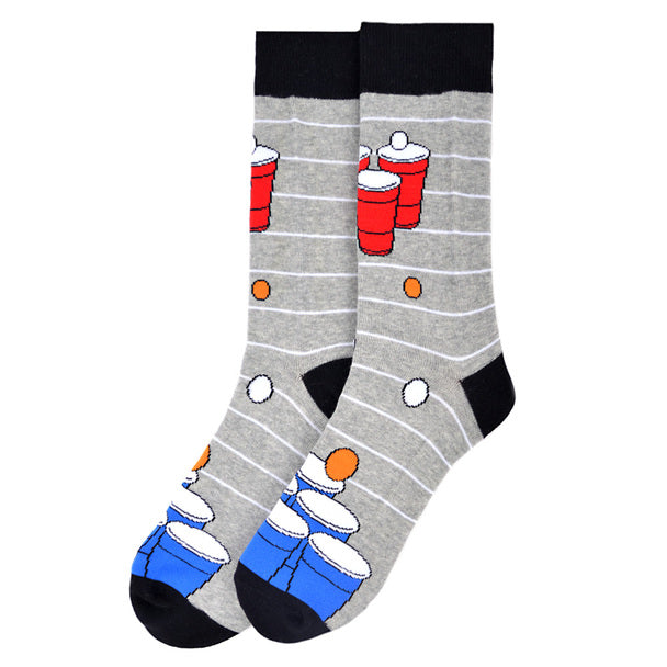 Parquet Men’s Beer Pong Novelty Crew Socks – Gray