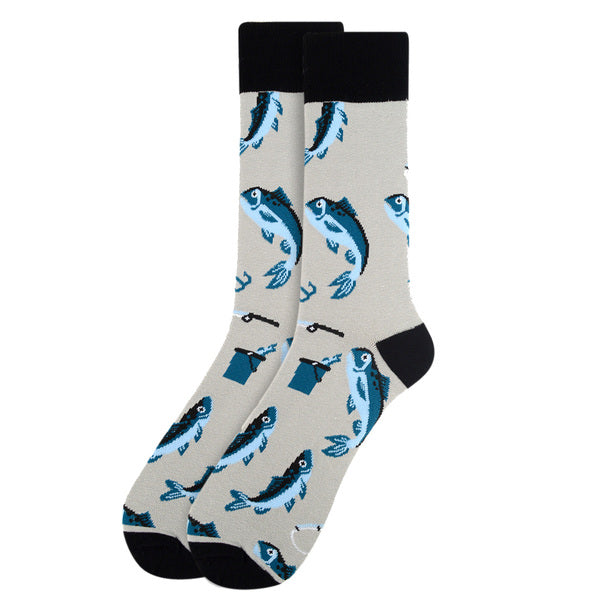 Product Title: Parquet Men’s Large Fish Pattern Crew Socks – Gray
