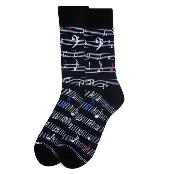 Parquet Men’s Music Sheet Note Novelty Crew Socks – Black